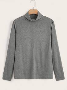 SHEIN LUNE 大碼素色高領T恤 - 灰色 - 查看 1