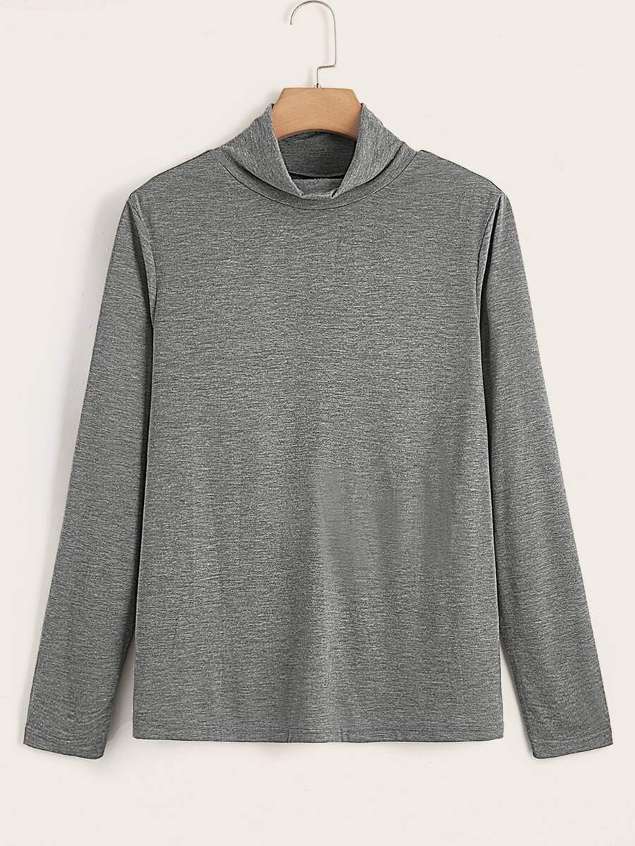 SHEIN LUNE 大碼素色高領T恤 - 灰色 - 查看 1