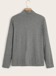 SHEIN LUNE 大碼素色高領T恤 - 灰色 - 查看 2