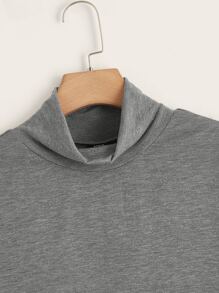 SHEIN LUNE 大碼素色高領T恤 - 灰色 - 查看 4