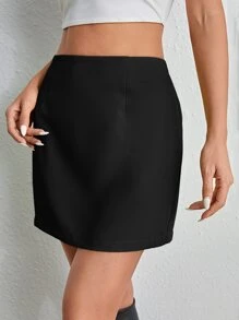 SHEIN EZwear Solid High Waist Skirt