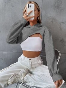 SHEIN Coolane 落肩袖超短款連帽衫不附帶吊帶內搭