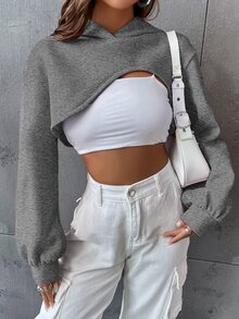 SHEIN Coolane 落肩袖超短款連帽衫不附帶吊帶內搭