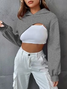 SHEIN Coolane 落肩袖超短款連帽衫不附帶吊帶內搭