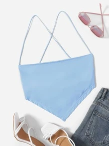 SHEIN BAE Áo hai dây Bất đối xứng Lộ Lưng Hội Chữ thập Buộc lại màu trơn Gợi cảm - Màu xanh nhạt - Xem 1
