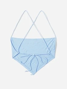 SHEIN BAE Áo hai dây Bất đối xứng Lộ Lưng Hội Chữ thập Buộc lại màu trơn Gợi cảm - Màu xanh nhạt - Xem 2