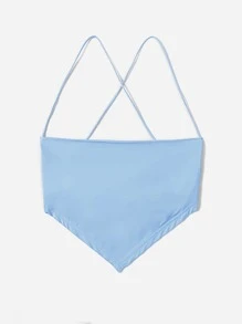 SHEIN BAE Áo hai dây Bất đối xứng Lộ Lưng Hội Chữ thập Buộc lại màu trơn Gợi cảm - Màu xanh nhạt - Xem 4