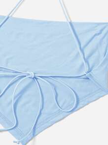 SHEIN BAE Áo hai dây Bất đối xứng Lộ Lưng Hội Chữ thập Buộc lại màu trơn Gợi cảm - Màu xanh nhạt - Xem 5