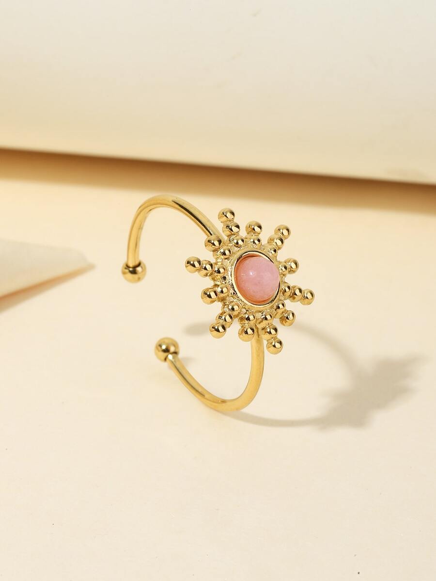 1 chiếc nhẫn thép không gỉ mạ vàng 14K lấy cảm hứng từ Dopamine phong cách Baroque bằng đá tự nhiên có thể điều chỉnh, thích hợp để đeo hàng ngày cho phụ nữ, làm quà tặng - Nhiều màu - Xem 1