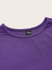 SHEIN EZwear 素色羅紋針織T恤 - 紫羅蘭色 - 查看 4