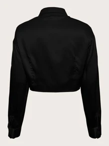 SHEIN Essnce Women Blouses Asimetris Tombol Depan Plain Anggun - Hitam - View 2