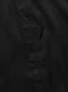 SHEIN Essnce Women Blouses Asimetris Tombol Depan Plain Anggun - Hitam - View 3