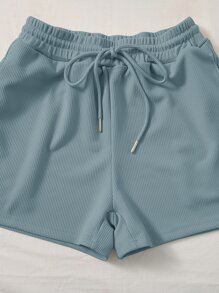 SHEIN EZwear Scoop Neck Tank Top and Track Shorts - Dusty Blue - View 5