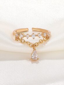 Anillo abierto con diamante de imitación gota de agua accesorio - Amarillo Oro - Ver 4