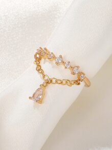 Anillo abierto con diamante de imitación gota de agua accesorio - Amarillo Oro - Ver 2