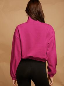 SHEIN EZwear 落肩袖半拉鏈門襟運動衫 - 玫紅色 - 查看 2