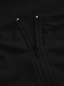 SHEIN EZwear Sudadera corta con capucha con cordón y cremallera para otoño/invierno - Negro - Ver 4