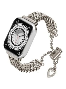 不銹鋼手錶帶，適用於Apple手錶38/40/41/42/44/45/49mm女性/女孩時尚美麗的可愛閃亮金屬手鐲更換皮帶，適用於Apple手錶系列8 7 6 5 4 3 2 1 Se。獨特的心形設計更加優秀，充滿女性魅力。304不鏽鋼手錶帶，堅固，精緻，舒適，適合5.5-8.1英寸女性手腕。閃亮的珠寶手鐲手錶帶讓您的手錶更加精美。帶有扣子和拉繩鎖的鏈帶可以輕鬆調節，無需工具，適合生日，婚禮，聖誕節，情人節，感恩節和其他節日禮物。它將給您的家人，朋友或心愛的人帶來驚喜。請注意：這只是一個用於Apple手錶的替換帶，不是手錶本身！ - 香檳色 - 查看 1