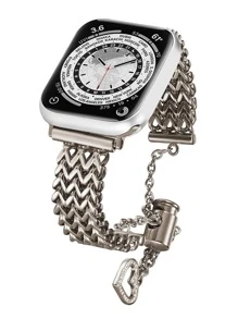 不銹鋼手錶帶，適用於Apple手錶38/40/41/42/44/45/49mm女性/女孩時尚美麗的可愛閃亮金屬手鐲更換皮帶，適用於Apple手錶系列8 7 6 5 4 3 2 1 Se。獨特的心形設計更加優秀，充滿女性魅力。304不鏽鋼手錶帶，堅固，精緻，舒適，適合5.5-8.1英寸女性手腕。閃亮的珠寶手鐲手錶帶讓您的手錶更加精美。帶有扣子和拉繩鎖的鏈帶可以輕鬆調節，無需工具，適合生日，婚禮，聖誕節，情人節，感恩節和其他節日禮物。它將給您的家人，朋友或心愛的人帶來驚喜。請注意：這只是一個用於Apple手錶的替換帶，不是手錶本身！ - 香檳色 - 查看 2