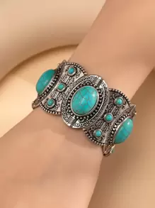 1pc Vintage & Fashionable Colorful Turquoise Bracelet For Women, A Great Gift For Couples - Multicolor - View 4