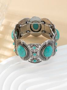 1pc Vintage & Fashionable Colorful Turquoise Bracelet For Women, A Great Gift For Couples - Multicolor - View 3