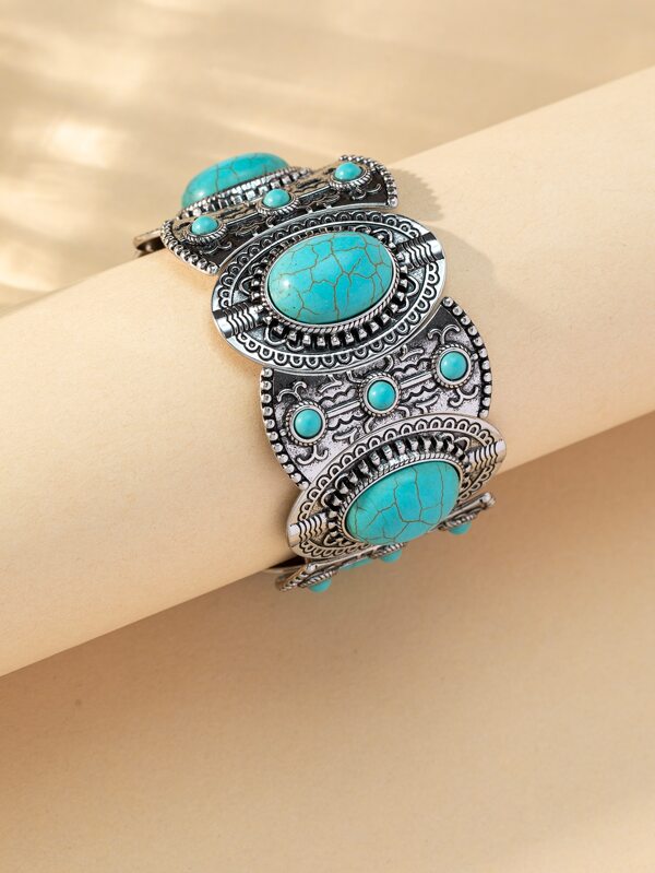 1pc Vintage & Fashionable Colorful Turquoise Bracelet For Women, A Great Gift For Couples
