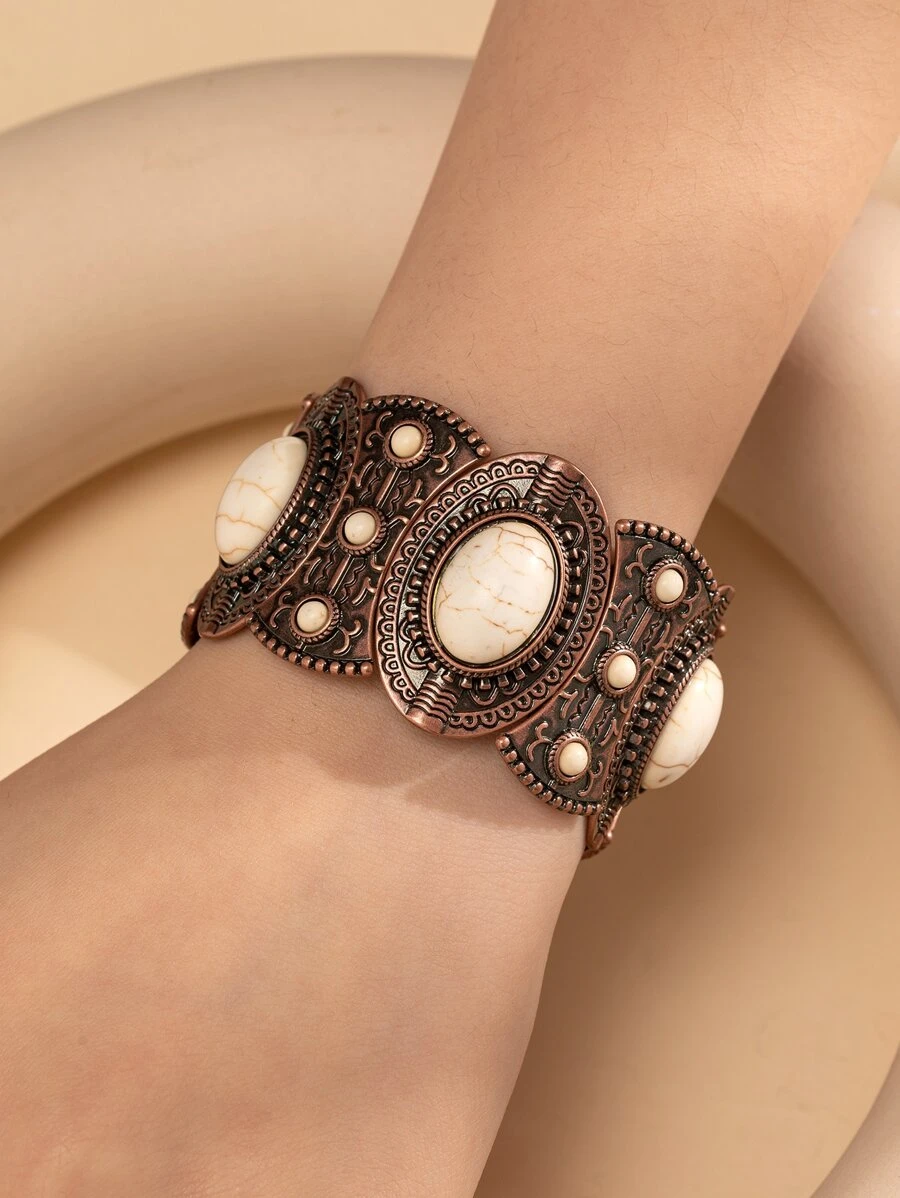 1pc Women's Vintage Fashion Multi-color Turquoise Beaded Bracelet, A Perfect Gift For Couples