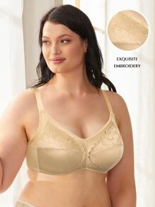 WINGSLOVE Plus Size Contrast Lace Full Coverage Bra - Apricot - View 1