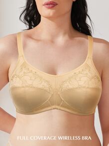 WINGSLOVE Plus Size Contrast Lace Full Coverage Bra - Apricot - View 3