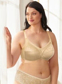 WINGSLOVE Plus Size Contrast Lace Full Coverage Bra - Apricot - View 5