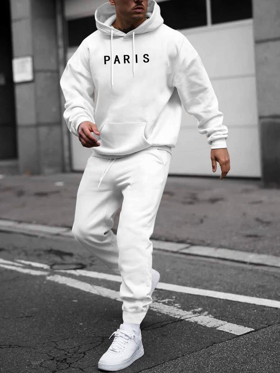 Manfinity Homme Bộ hai mảnh Nam Dây kéo Lá thư Giải trí - trắng - Xem 1