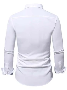 Manfinity Mode Men Plaid Trim Button Up Shirt - White - View 2