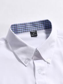 Manfinity Mode Men Plaid Trim Button Up Shirt - White - View 5