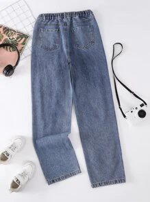 Teen Girls Heart Print Straight Leg Jeans - Light Wash - View 2