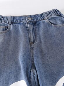 Teen Girls Heart Print Straight Leg Jeans - Light Wash - View 3