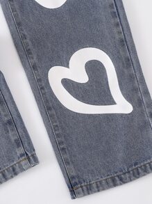 Teen Girls Heart Print Straight Leg Jeans - Light Wash - View 4