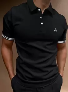 Manfinity Homme Men Striped Trim Polo Shirt - Black - View 1