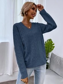 SHEIN LUNE Jersey de hombros caídos de punto de malla - Azul Marino - Ver 4