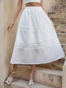 SHEIN Holidaya High Waist Guipure Lace Insert Skirt - White - View 1