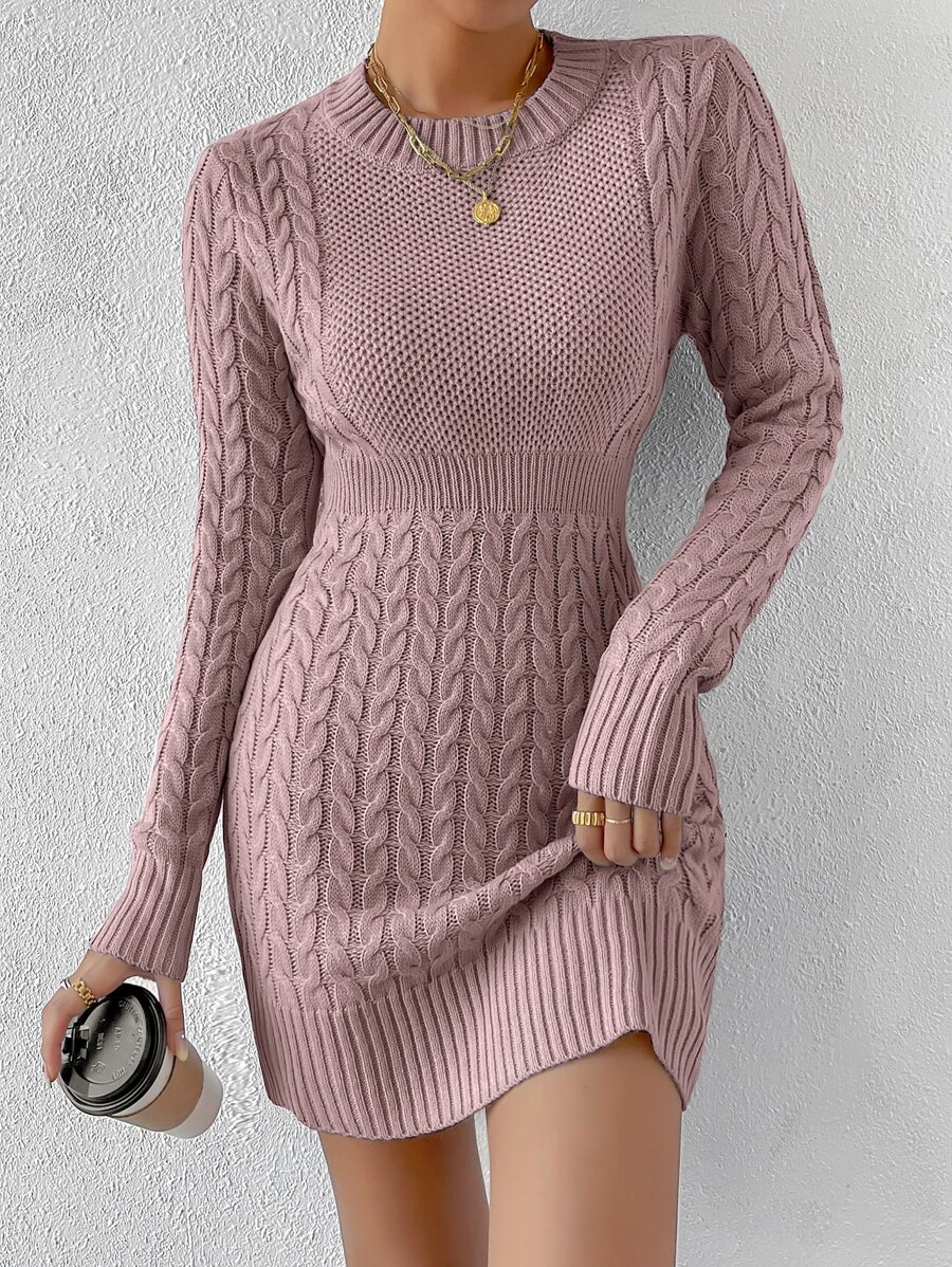 SHEIN Privé Vestido de punto tejido de cable - Púrpura polvoriento - Ver 1