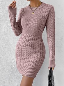 SHEIN Privé Vestido de punto tejido de cable - Púrpura polvoriento - Ver 4