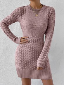 SHEIN Privé Vestido de punto tejido de cable - Púrpura polvoriento - Ver 7