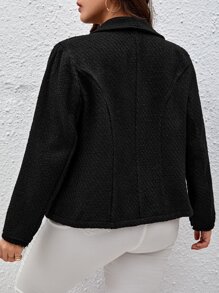 SHEIN Essnce Plus Shawl Collar Double Breasted Blazer - Black - View 3