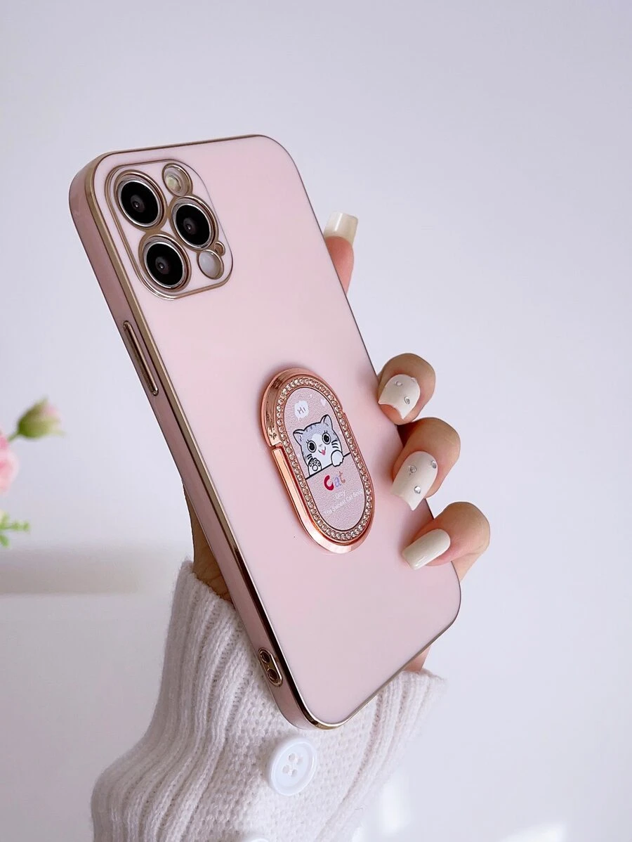 Plain Phone Case With Ring Holder - Pink - View 1