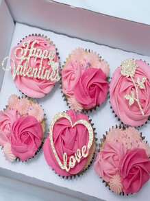 3入組金屬亮絲心和花朵設計蛋糕裝飾 - 金色 - 查看 3