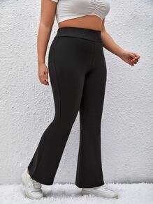 SHEIN Essnce Plus Solid Flare Leg Trousers - Black - View 1