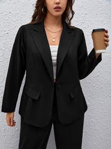SHEIN Essnce Pantalones con blazer de cuello con solapa con botón - Negro - Ver 3