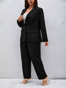SHEIN Essnce Pantalones con blazer de cuello con solapa con botón - Negro - Ver 4