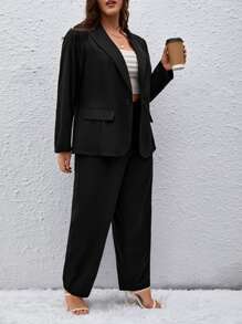 SHEIN Essnce Pantalones con blazer de cuello con solapa con botón - Negro - Ver 6