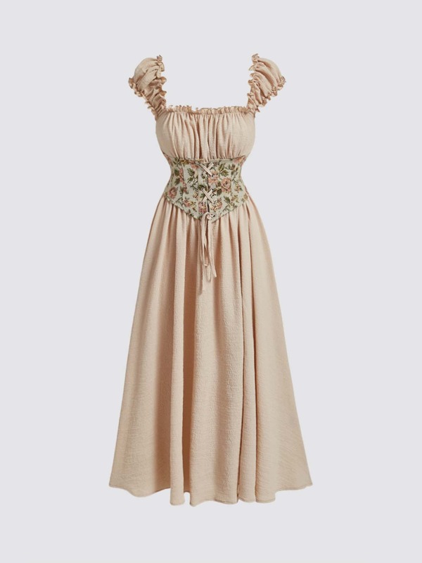 SHEIN MOD Floral Print Lace Up Corset Detail Ruched Bust Dress SHEIN USA